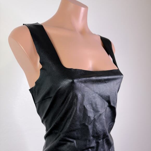 Commando Square Neck Sleeveless Stretch Leather Dress Black Reputation Large NWT - Picture 4 of 11